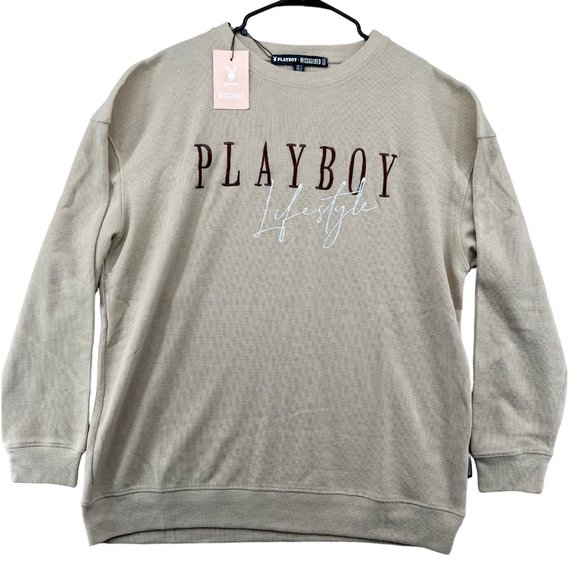 Playboy x Missguided Women Nude Lifestyle Waffle Classic Long Sleeve size 10 NWT - Picture 1 of 9
